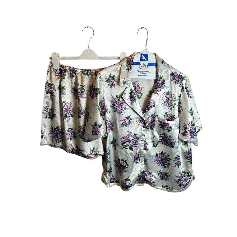 Victoria Secret Satin Floral Pajama Set Size Medium